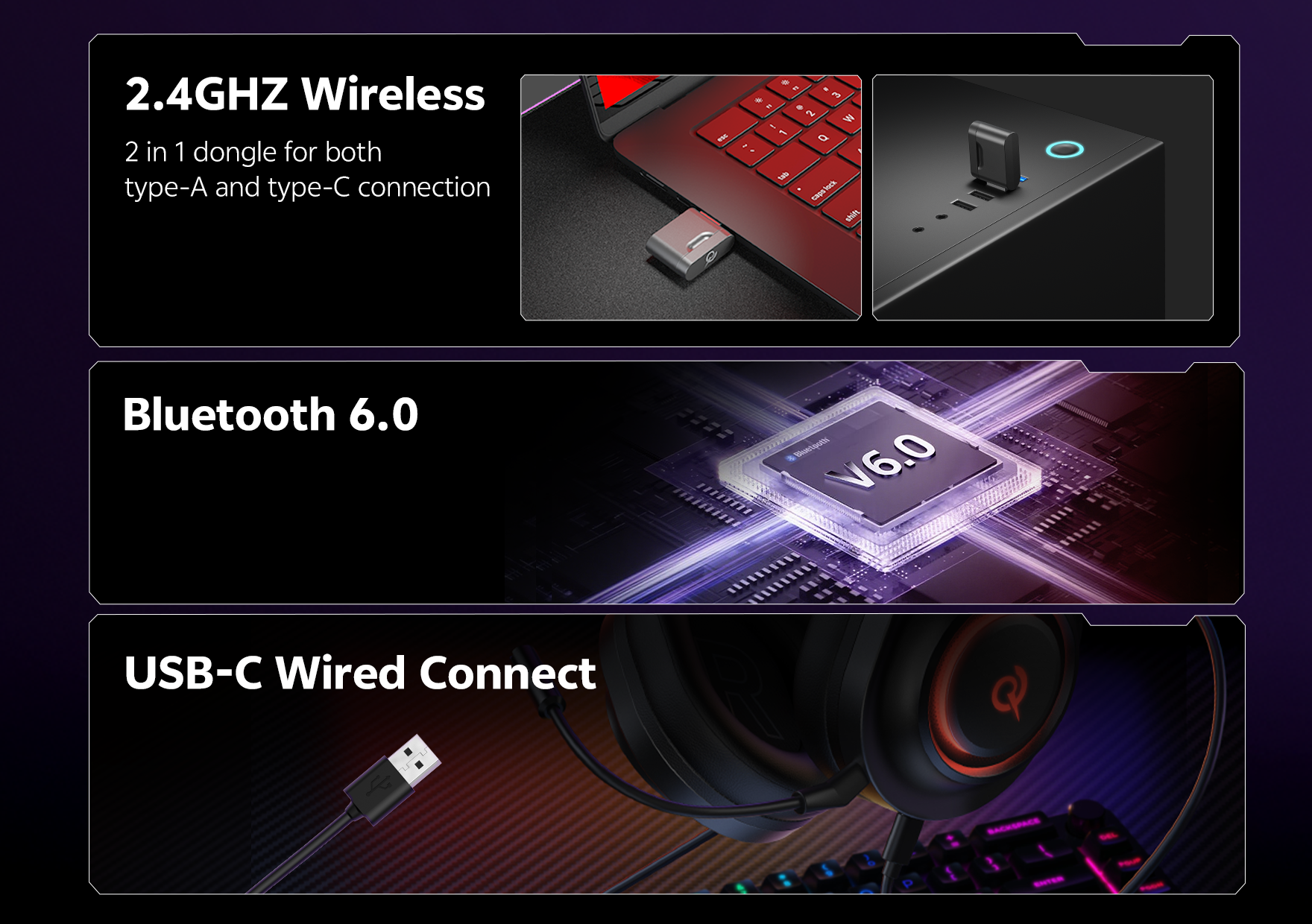 Słuchawki QCY HT05: bezprzewodowe 2,4 GHz, Bluetooth 6.0 i połączenie kablowe USB-C do gier