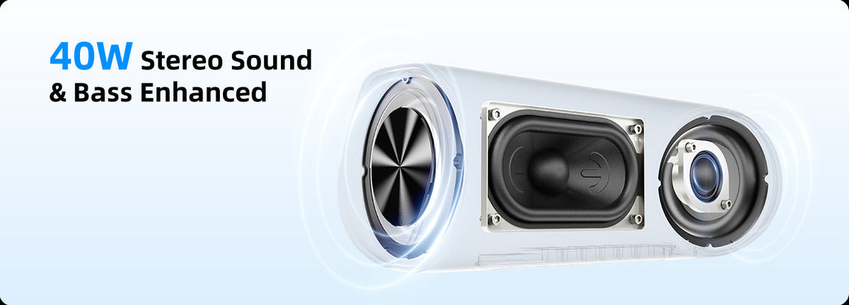 40W głośniki stereo z wzmocnieniem basów.