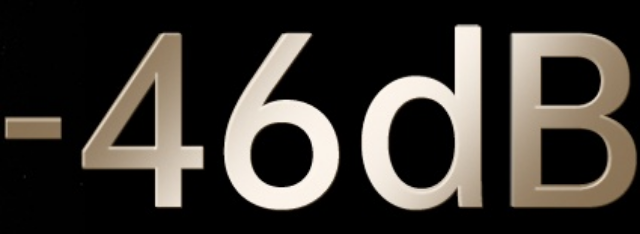 Wskaźnik poziomu dźwięku -46 dB na czarnym tle
