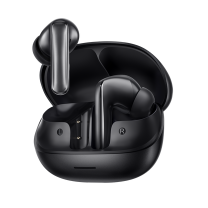 MeloBuds N65 – czarne słuchawki True Wireless z etui ładującym, oznaczenie L/R.
