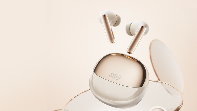 Złote słuchawki douszne