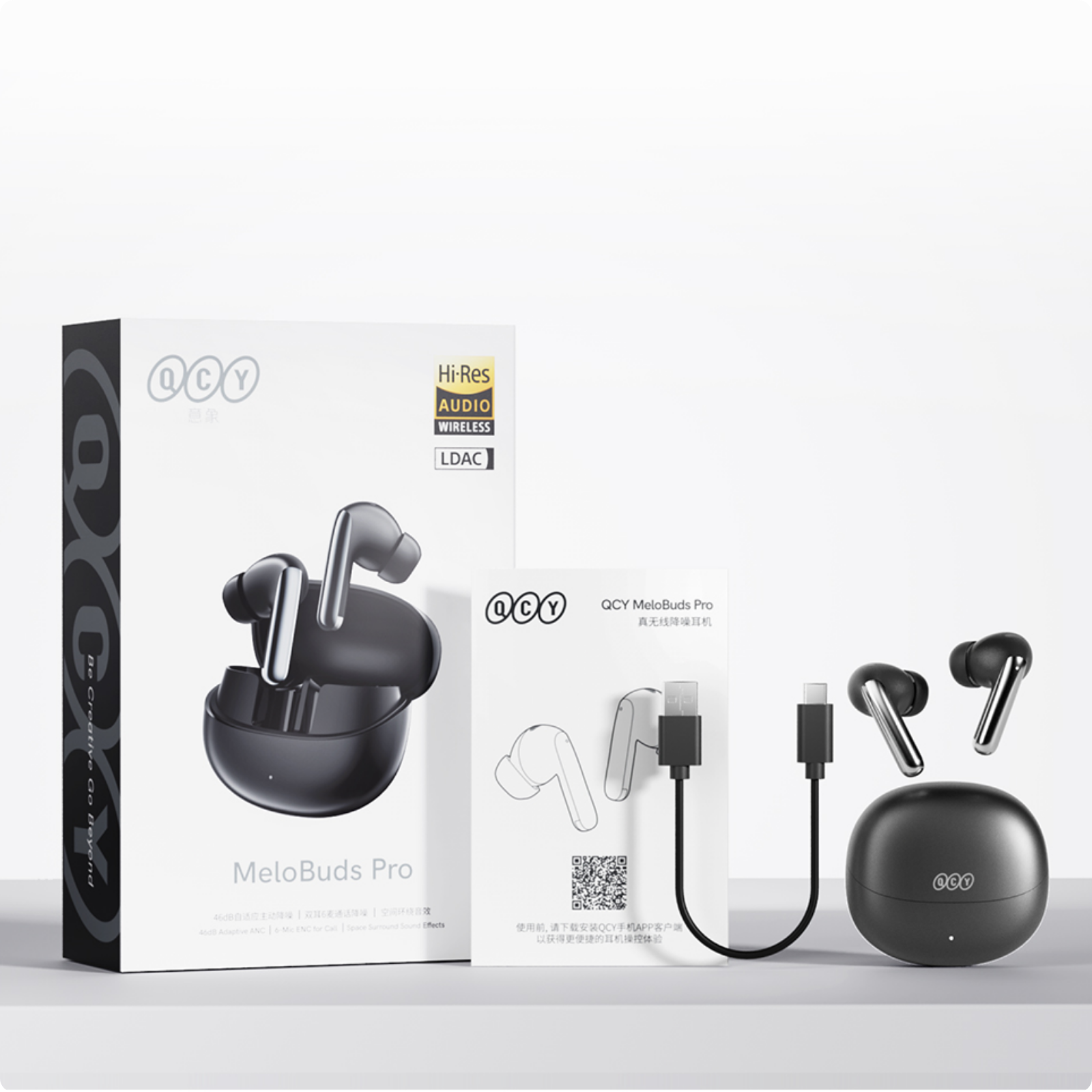 QCY MeloBuds Pro Bezprzewodowe słuchawki z Hi-Res Audio, LDAC i ANC – czarne