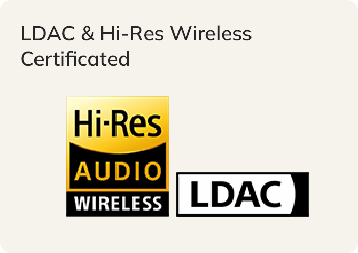 Logo certyfikowane LDAC i Hi-Res Wireless dla wysokiej jakości bezprzewodowego dźwięku.