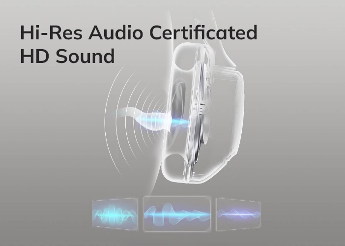 Słuchawki z certyfikatem Hi-Res Audio, z dźwiękiem HD i szczegółowym panelem falowym.
