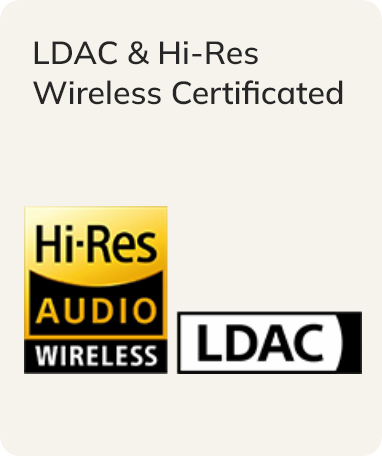 Logo certyfikowane LDAC i Hi-Res Wireless dla wysokiej jakości bezprzewodowego dźwięku.