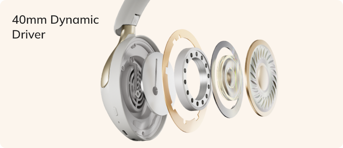 40mm dynamiczny przetwornik w słuchawkach nausznych, szczegółowe ujęcie wnętrza