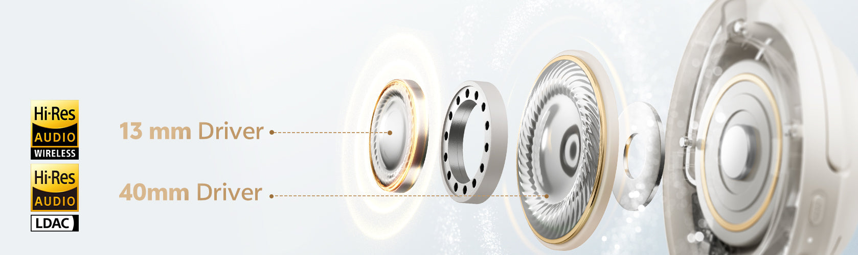 Słuchawki douszne z przetwornikami 13 mm i 40 mm, Hi-Res Audio i LDAC.