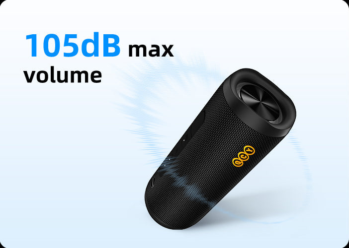 Przenośny głośnik Bluetooth o maksymalnym poziomie 105 dB, czarny, wytrzymała konstrukcja z wyświetlaczem LED i potężnym dźwiękiem.