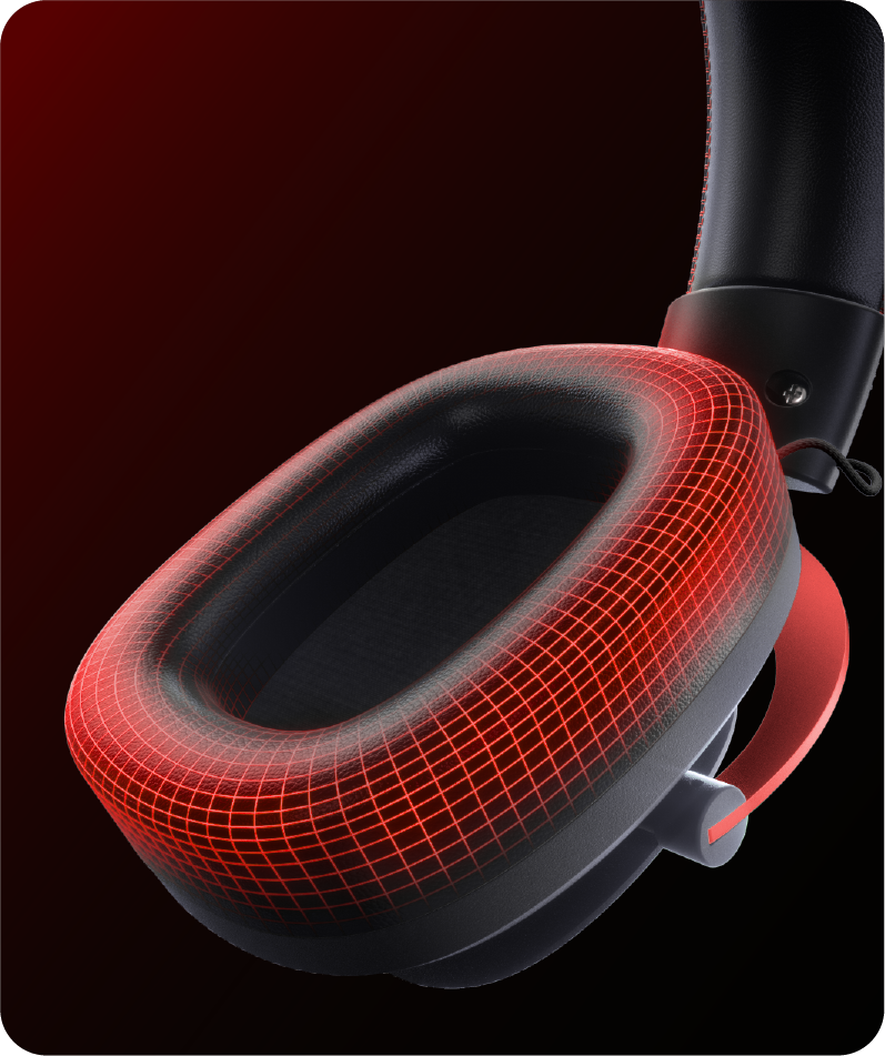 Czerwone słuchawki z czarną nausznicą i czerwonym wzorem kratki, nowoczesny design, wysokiej jakości technologia audio