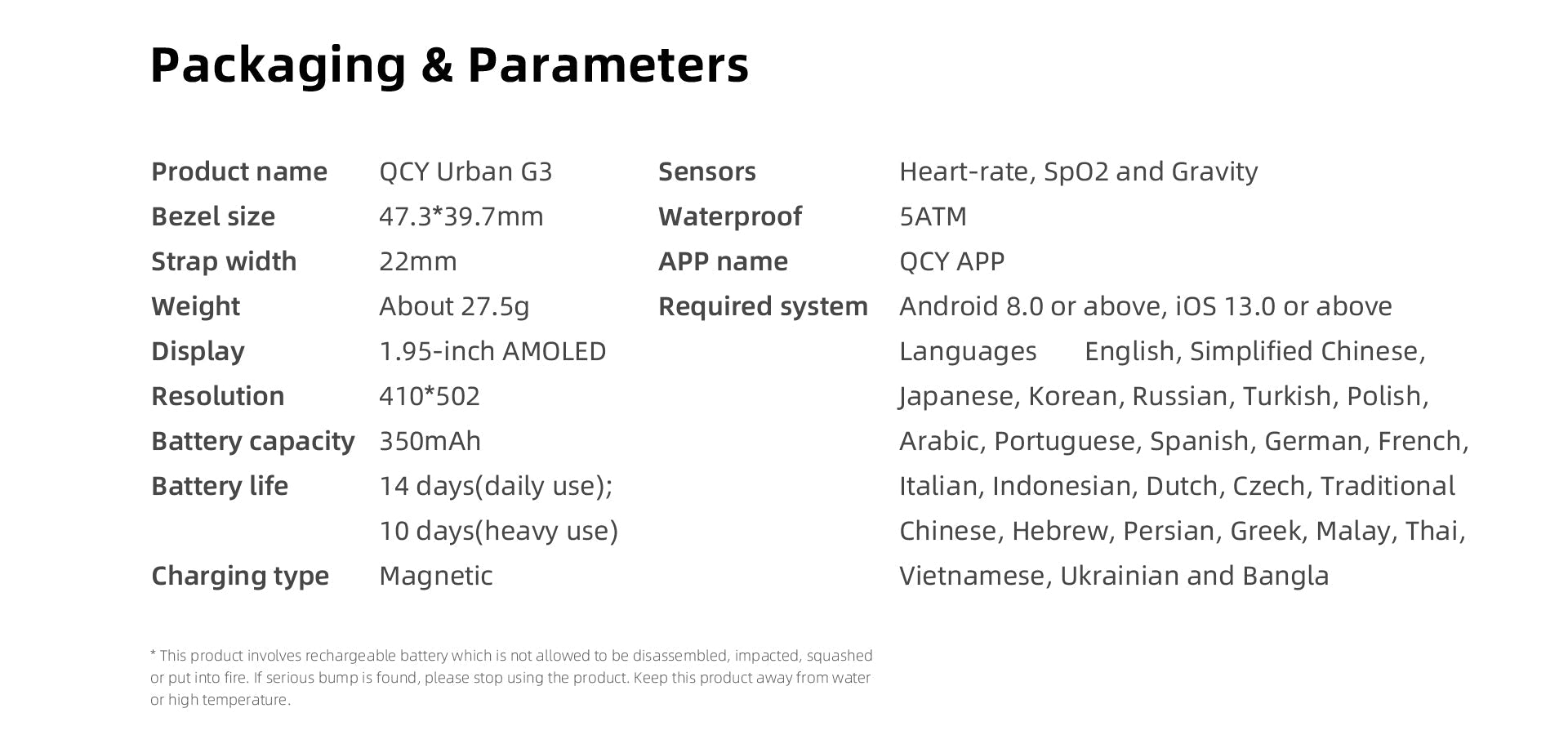 Smartwatch QCY Urban G3: 1,95" AMOLED, pomiar tętna/SPO2, wodoodporność 5ATM, 14 dni pracy na baterii.