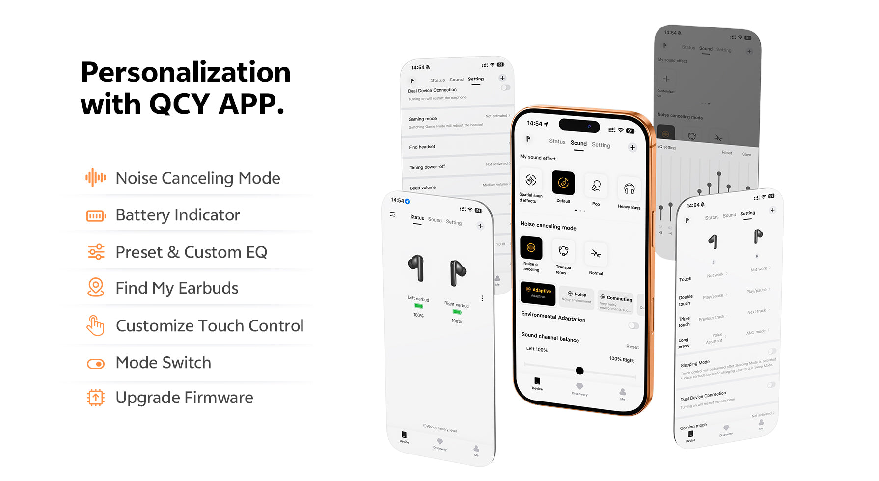 QC Y-App: Personalizacja z redukcją hałasu, ustawieniami EQ i sterowaniem dotykowym dla bezprzewodowych słuchawek.